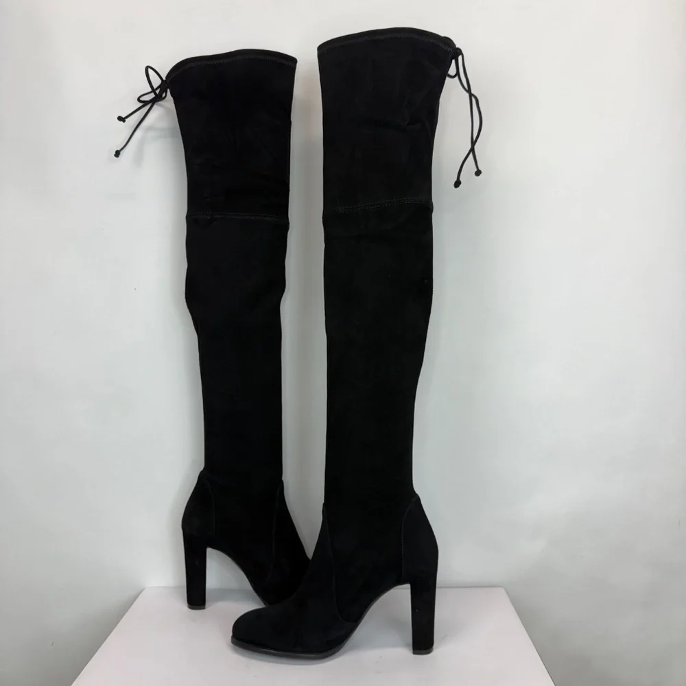 New Stuart Weitzman Highland Over The Knee Boot Black Suede Sz 9